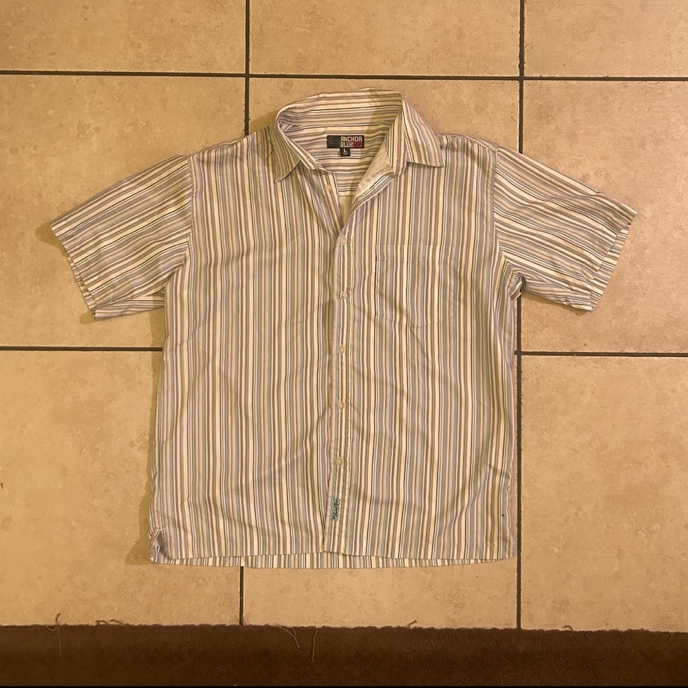 Anchor Blue Tan and Blue Casual Button Down Shirt